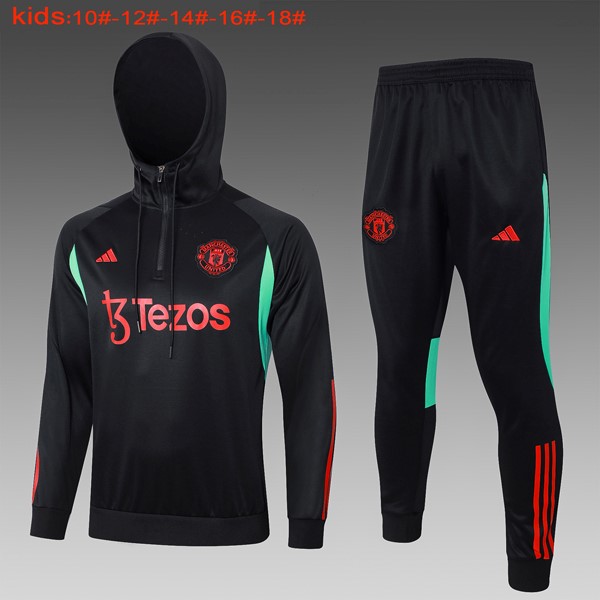 Enfant Sweat Shirt Capuche Manchester United 2024-25 Noir Rouge
